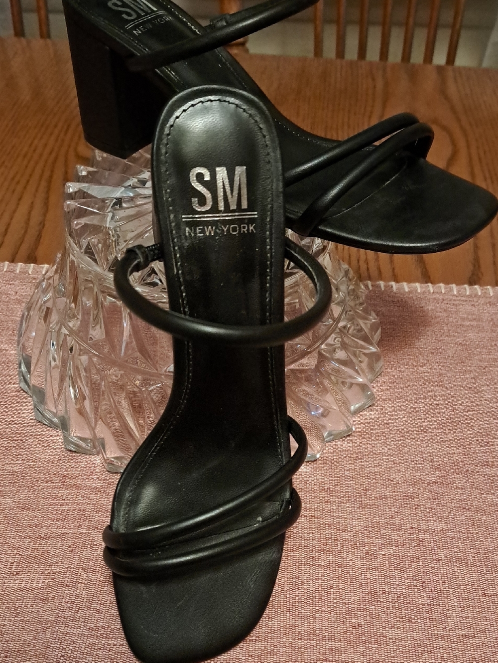 SM New York Black Strappy Block Heel Sandals - Minimalist Dress Heels
